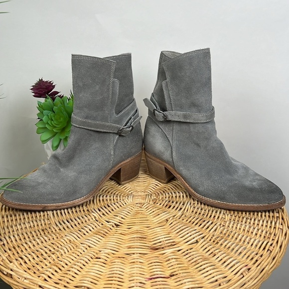 All Saints Grey Suede Split Shaft Block Heel Ankle Booties Boots 38 Leather - Picture 6 of 10
